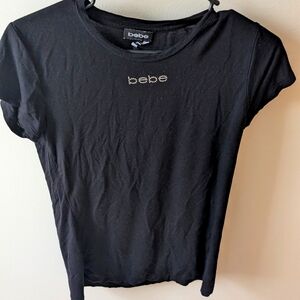 Bebe black and silver rhinestone logo T-shirt. Size medium